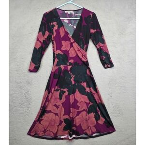 CAbi Dress Womens S Purple Floral Elegant Faux Wrap Fit and Flare Retro Cocktail